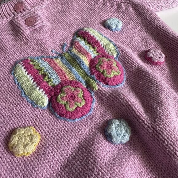 Vintage Talbots Kids Henley Sweater Baby Size 18 Months Pink Bows Flowers - Picture 3 of 8